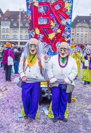 BASEL , SWITZERLAND - MARCH 08 : Participants in the Basel Carnival in Basel , Switzerland on March 08 2017. The Basel carnival has been listed as one of the top local festivities in Europeのeditorial素材