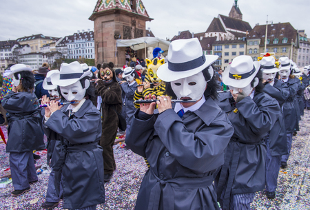 BASEL , SWITZERLAND - MARCH 08 : Participants in the Basel Carnival in Basel , Switzerland on March 08 2017. The Basel carnival has been listed as one of the top local festivities in Europeのeditorial素材