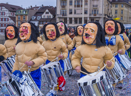BASEL , SWITZERLAND - MARCH 08 : Participants in the Basel Carnival in Basel , Switzerland on March 08 2017. The Basel carnival has been listed as one of the top local festivities in Europeのeditorial素材