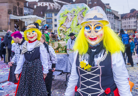 BASEL , SWITZERLAND - MARCH 08 : Participants in the Basel Carnival in Basel , Switzerland on March 08 2017. The Basel carnival has been listed as one of the top local festivities in Europeのeditorial素材