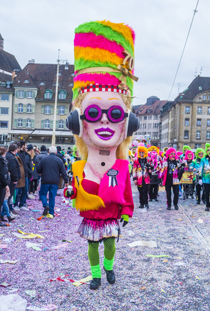 BASEL , SWITZERLAND - MARCH 08 : Participants in the Basel Carnival in Basel , Switzerland on March 08 2017. The Basel carnival has been listed as one of the top local festivities in Europeのeditorial素材
