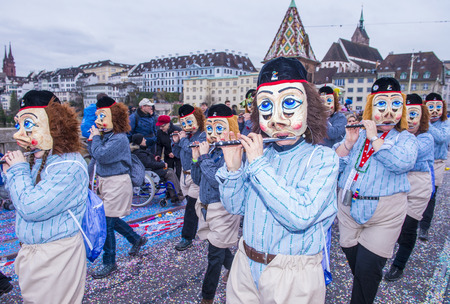 BASEL , SWITZERLAND - MARCH 08 : Participants in the Basel Carnival in Basel , Switzerland on March 08 2017. The Basel carnival has been listed as one of the top local festivities in Europeのeditorial素材