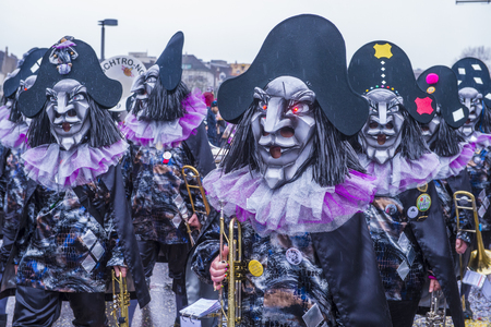 BASEL , SWITZERLAND - MARCH 08 : Participants in the Basel Carnival in Basel , Switzerland on March 08 2017. The Basel carnival has been listed as one of the top local festivities in Europeのeditorial素材