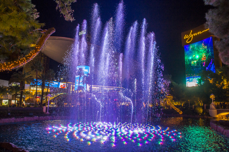 LAS VEGAS - JAN 15 : Fountains in front of the entrance to the Wynn Hotel and Casion on January 08, 2017 in Las Vegas. The hotel has 2,716 rooms and it opened in 2005.のeditorial素材
