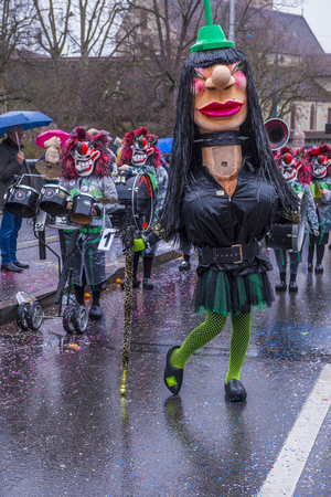 BASEL , SWITZERLAND - MARCH 08 : Participants in the Basel Carnival in Basel , Switzerland on March 08 2017. The Basel carnival has been listed as one of the top local festivities in Europeのeditorial素材