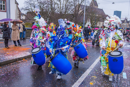 BASEL , SWITZERLAND - MARCH 08 : Participants in the Basel Carnival in Basel , Switzerland on March 08 2017. The Basel carnival has been listed as one of the top local festivities in Europeのeditorial素材