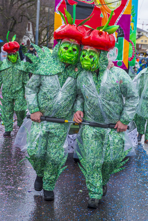 BASEL , SWITZERLAND - MARCH 08 : Participants in the Basel Carnival in Basel , Switzerland on March 08 2017. The Basel carnival has been listed as one of the top local festivities in Europeのeditorial素材