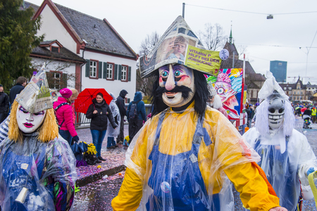 BASEL , SWITZERLAND - MARCH 08 : Participants in the Basel Carnival in Basel , Switzerland on March 08 2017. The Basel carnival has been listed as one of the top local festivities in Europeのeditorial素材