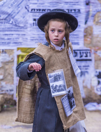 JERUSALEM - MARCH 13 : Ultra Orthodox child during Purim in Mea Shearim Jerusalem on March 13 2017 , Purim is a Jewish holiday celebrates the salvation of the jews from genocide in ancient Persiaのeditorial素材