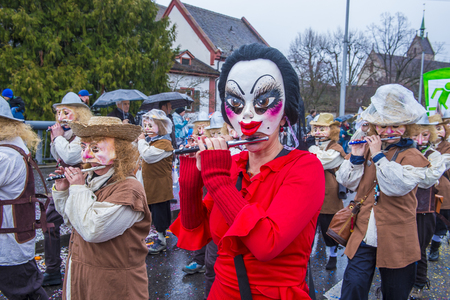BASEL , SWITZERLAND - MARCH 08 : Participants in the Basel Carnival in Basel , Switzerland on March 08 2017. The Basel carnival has been listed as one of the top local festivities in Europeのeditorial素材
