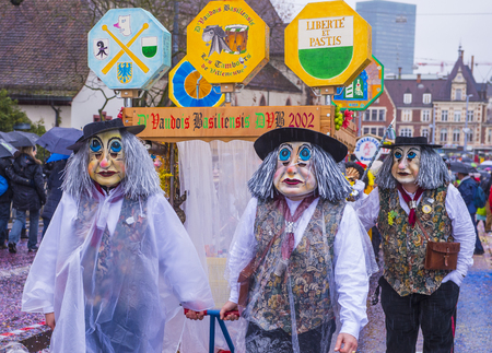 BASEL , SWITZERLAND - MARCH 08 : Participants in the Basel Carnival in Basel , Switzerland on March 08 2017. The Basel carnival has been listed as one of the top local festivities in Europeのeditorial素材