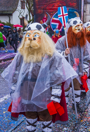 BASEL , SWITZERLAND - MARCH 08 : Participants in the Basel Carnival in Basel , Switzerland on March 08 2017. The Basel carnival has been listed as one of the top local festivities in Europeのeditorial素材