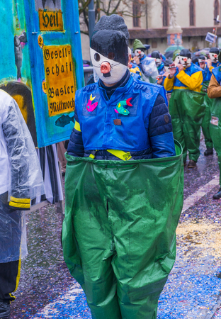 BASEL , SWITZERLAND - MARCH 08 : Participants in the Basel Carnival in Basel , Switzerland on March 08 2017. The Basel carnival has been listed as one of the top local festivities in Europeのeditorial素材