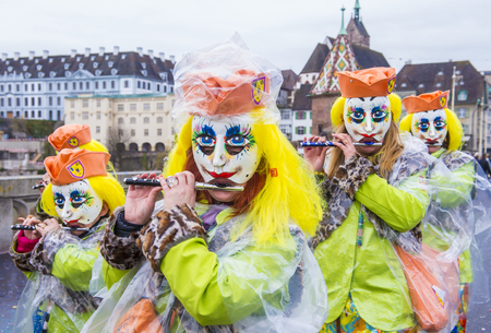 BASEL , SWITZERLAND - MARCH 08 : Participants in the Basel Carnival in Basel , Switzerland on March 08 2017. The Basel carnival has been listed as one of the top local festivities in Europeのeditorial素材