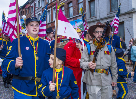BINCHE , BELGIUM - FEB 26 : Participants in the Binche Carnival in Binche, Belgium on February 26 2017. The Binche carnival is included in a list of intangible heritage by UNESCO.のeditorial素材