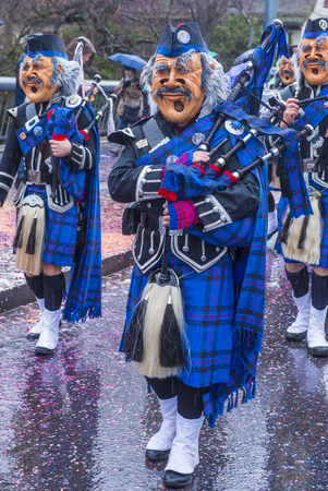 BASEL , SWITZERLAND - MARCH 08 : Participants in the Basel Carnival in Basel , Switzerland on March 08 2017. The Basel carnival has been listed as one of the top local festivities in Europeのeditorial素材