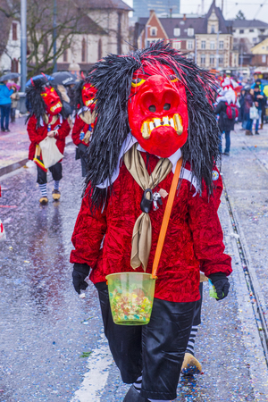 BASEL , SWITZERLAND - MARCH 08 : Participants in the Basel Carnival in Basel , Switzerland on March 08 2017. The Basel carnival has been listed as one of the top local festivities in Europeのeditorial素材