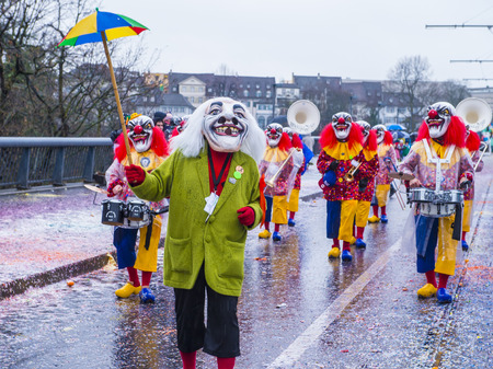 BASEL , SWITZERLAND - MARCH 08 : Participants in the Basel Carnival in Basel , Switzerland on March 08 2017. The Basel carnival has been listed as one of the top local festivities in Europeのeditorial素材