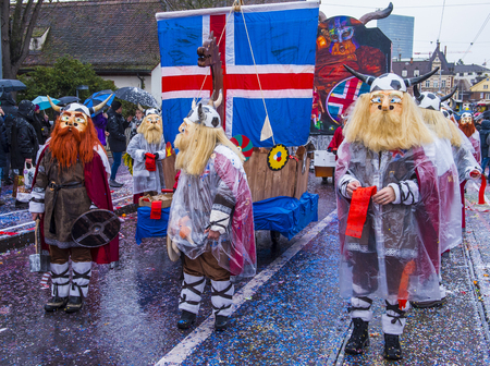 BASEL , SWITZERLAND - MARCH 08 : Participants in the Basel Carnival in Basel , Switzerland on March 08 2017. The Basel carnival has been listed as one of the top local festivities in Europeのeditorial素材