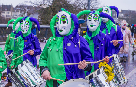 BASEL , SWITZERLAND - MARCH 08 : Participants in the Basel Carnival in Basel , Switzerland on March 08 2017. The Basel carnival has been listed as one of the top local festivities in Europeのeditorial素材