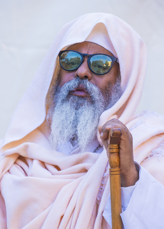 JERUSALEM - APRIL 15 : Ethiopian Orthodox worshiper waiting for the Holy fire ceremony to begin at the Ethiopian section of the Holy Sepulcher in Jerusalm Israel on April 15 2017のeditorial素材