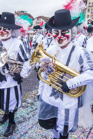 BASEL , SWITZERLAND - MARCH 08 : Participants in the Basel Carnival in Basel , Switzerland on March 08 2017. The Basel carnival has been listed as one of the top local festivities in Europeのeditorial素材