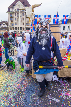 BASEL , SWITZERLAND - MARCH 08 : Participants in the Basel Carnival in Basel , Switzerland on March 08 2017. The Basel carnival has been listed as one of the top local festivities in Europeのeditorial素材