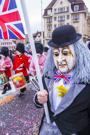 BASEL , SWITZERLAND - MARCH 08 : Participants in the Basel Carnival in Basel , Switzerland on March 08 2017. The Basel carnival has been listed as one of the top local festivities in Europeのeditorial素材