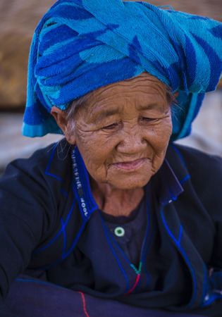INLE LAKE , MYANMAR - SEP 07 : Portrait of Pao tribe woman in Shan state Myanmar on September 07 2017   Pao is the seventh largest ethnic nationality in Myanmarのeditorial素材
