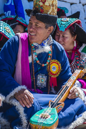 LEH, INDIA - SEPTEMBER 20, 2017: Unidentified Ladakhi people with traditional costumes  participates in the Ladakh Festival in Leh India on September 20, 2017のeditorial素材