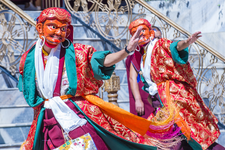 LEH, INDIA - SEP 21 , 2017 : Buddhist monks performing Cham dance during the Ladakh Festival in Leh India on September 20, 2017のeditorial素材