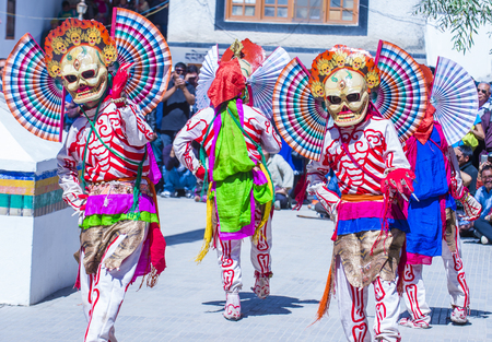 LEH, INDIA - SEP 21 , 2017 : Buddhist monks performing Cham dance during the Ladakh Festival in Leh India on September 20, 2017のeditorial素材