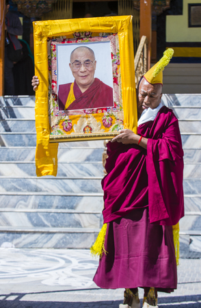 LEH, INDIA - SEPTEMBER 20, 2017: Buddhist Tibeti monk Participates in the Ladakh Festival in Leh India on September 20, 2017のeditorial素材