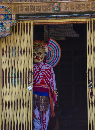 LEH, INDIA - SEP 21 , 2017 : Buddhist monk performing Cham dance during the Ladakh Festival in Leh India on September 20, 2017のeditorial素材