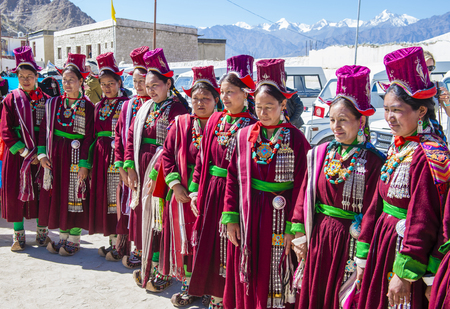 LEH, INDIA - SEPTEMBER 20, 2017: Unidentified Ladakhi people with traditional costumes  participates in the Ladakh Festival in Leh India on September 20, 2017のeditorial素材