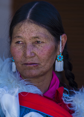 LEH, INDIA - SEPTEMBER 20, 2017: Unidentified Ladakhi woman with traditional costumes  participates in the Ladakh Festival in Leh India on September 20, 2017のeditorial素材