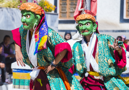 LEH, INDIA - SEP 21 , 2017 : Buddhist monks performing Cham dance during the Ladakh Festival in Leh India on September 20, 2017のeditorial素材