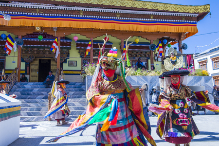 LEH, INDIA - SEP 21 , 2017 : Buddhist monks performing Cham dance during the Ladakh Festival in Leh India on September 20, 2017のeditorial素材