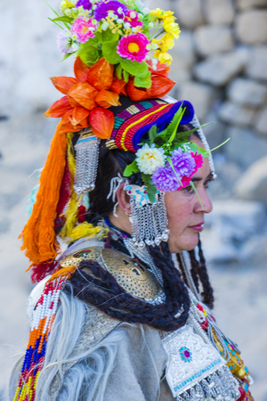 LEH, INDIA - SEPTEMBER 20, 2017: Unidentified Ladakhi woman with traditional costumes  participates in the Ladakh Festival in Leh India on September 20, 2017のeditorial素材