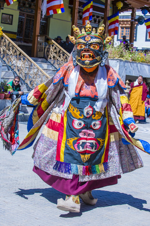LEH, INDIA - SEP 21 , 2017 : Buddhist monk performing Cham dance during the Ladakh Festival in Leh India on September 20, 2017のeditorial素材