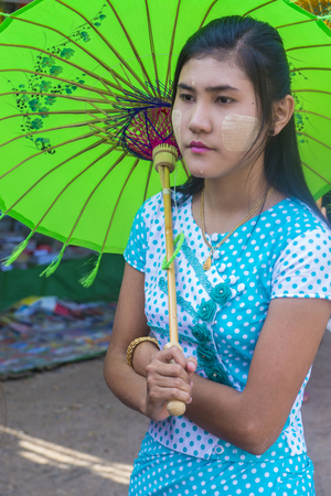 BAGAN , MYANMAR - SEP 04 2017: Participant in a local village festival in a village near bagan Myanmar on September 04 2017.のeditorial素材