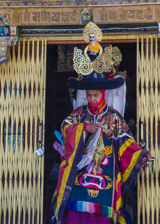 LEH, INDIA - SEP 21 , 2017 : Buddhist monk performing Cham dance during the Ladakh Festival in Leh India on September 20, 2017のeditorial素材