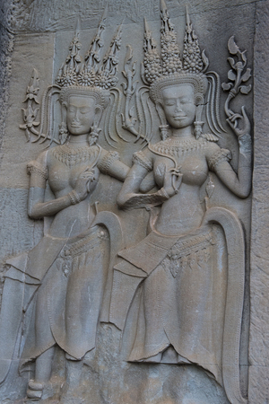 SIEM REAP , CAMBODIA - OCT 17 : Ditails at the Angkor Wat Temple in Siem Reap Cambodia on October 17 2017 , The Angkor Wat is an UNESCO World Herutage site since 1992のeditorial素材