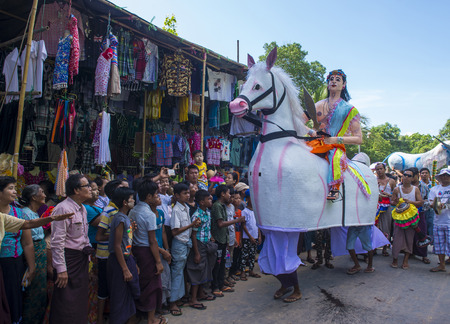 BAGAN , MYANMAR - SEP 04 2017: Participants in a local village festival in a village near bagan Myanmar on September 04 2017.のeditorial素材
