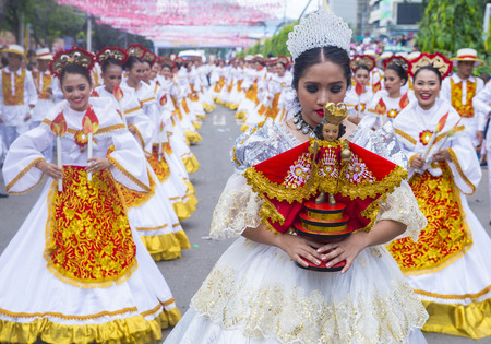 CEBU CITY , PHILIPPINES - JAN 21 : Participants in the Sinulog festival in Cebu city Philippines on January 21 2018. The Sinulog is the centre of the Santo NiÃ±o Catholic celebrations in the Philippines.のeditorial素材