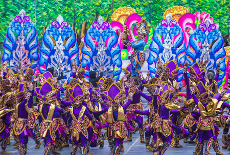 CEBU CITY , PHILIPPINES - JAN 21 : Participants in the Sinulog festival in Cebu city Philippines on January 21 2018. The Sinulog is the centre of the Santo NiÃ±o Catholic celebrations in the Philippines.のeditorial素材