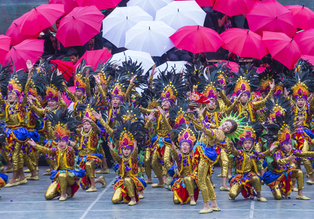 CEBU CITY , PHILIPPINES - JAN 21 : Participants in the Sinulog festival in Cebu city Philippines on January 21 2018. The Sinulog is the centre of the Santo NiÃ±o Catholic celebrations in the Philippines.のeditorial素材