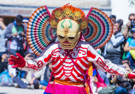 LEH, INDIA - SEP 21 , 2017 : Buddhist monk performing Cham dance during the Ladakh Festival in Leh India on September 20, 2017のeditorial素材