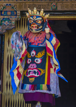 LEH, INDIA - SEP 21 , 2017 : Buddhist monk performing Cham dance during the Ladakh Festival in Leh India on September 20, 2017のeditorial素材