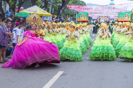 CEBU CITY , PHILIPPINES - JAN 21 : Participants in the Sinulog festival in Cebu city Philippines on January 21 2018. The Sinulog is the centre of the Santo NiÃ±o Catholic celebrations in the Philippines.のeditorial素材